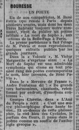 Article de presse La Semaine Ecrivain et poète René Patris d`Uckerman, Bouresse 1931 AD 86 p.29