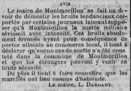 Article pas de cas de suette miliaire à Montmorillon Mai 1926