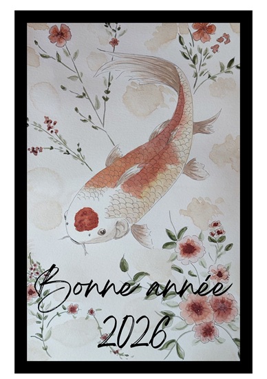 Carpe Ko, Voeux de bonne année 2026, Aquarelle Sandrine Berthault, SandrinePhotos Esprit Nature.jpg