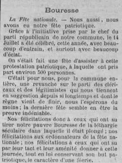 Fête nationale à Bouresse, juillet 1887 -La Semaine-L`avenir de la Vienne, article écrit dans la presses locale du Poitou - Archives Départementales 86 (1)