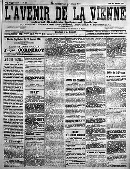 L`Avenir de la Vienne - 1ère page - journal républicain indépendant quotidien- Poitou