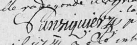 Signature Nicolas Sansiquier procureur fiscal 1741, Bouresse, Poitou-Charentes 86