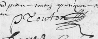 Signature Touton Pierre, apothicaire Bouresse, 1668