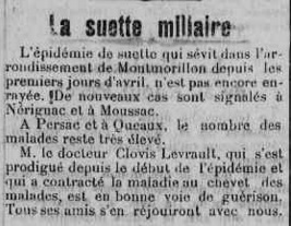 Suette miliaire dans l`arrondissement de Montmorillon, juin 1926